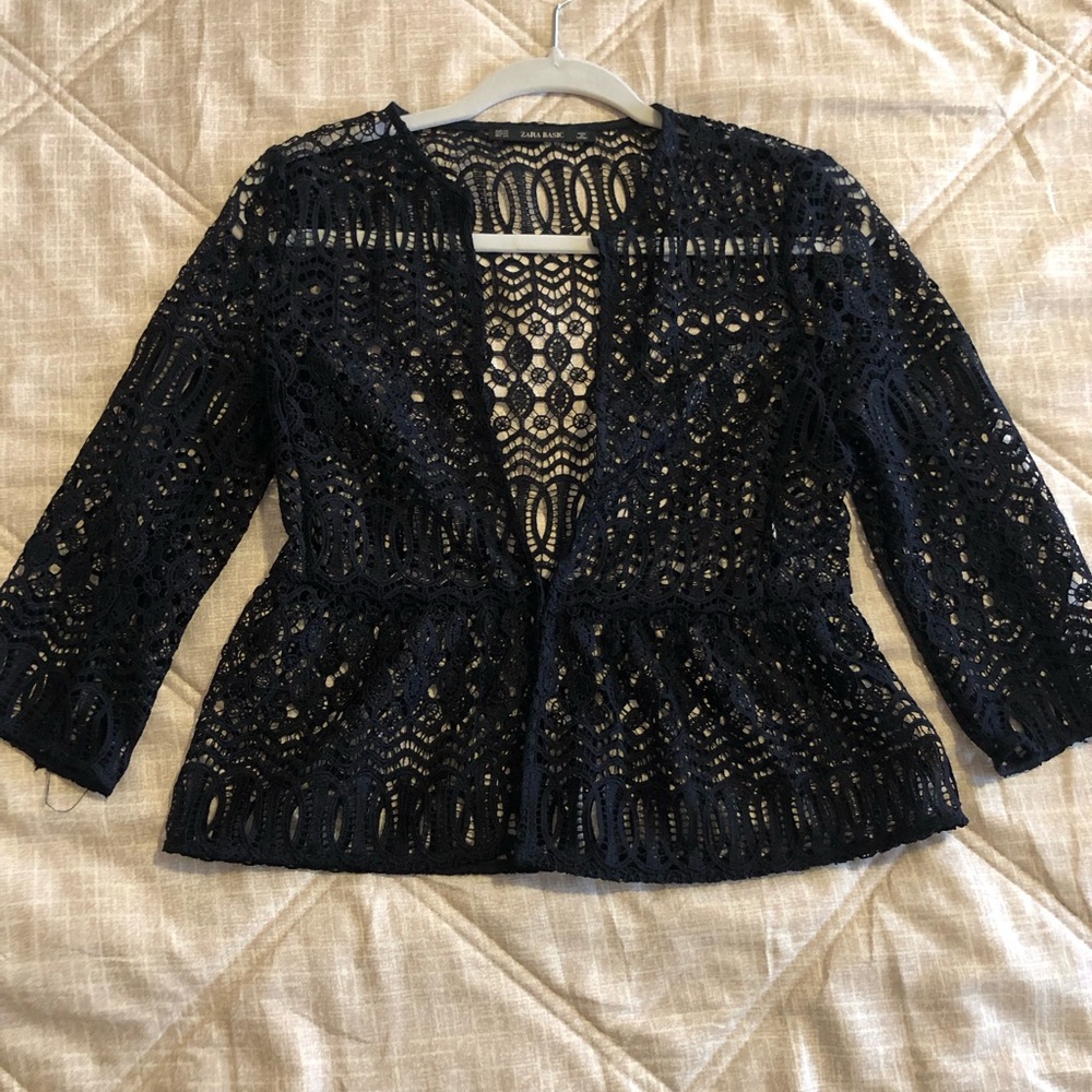 Zara Navy Blue Lace Blouse